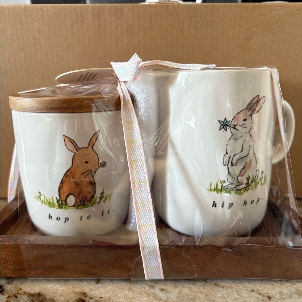 Rae Dunn Bunny Cream and Sugar with Wooden Tray